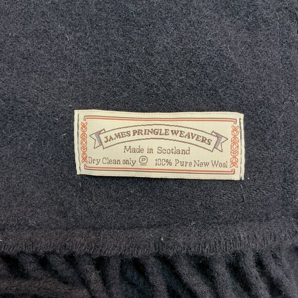 James Pringle Weavers 100% Wool Black Fringe Poncho Wrap Womens Made In Scotland - Picture 7 of 7